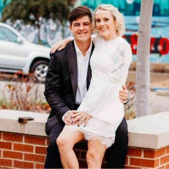 White Lace Detail Bell Sleeve Bohemian Mini Dress - Picture 13 of 16